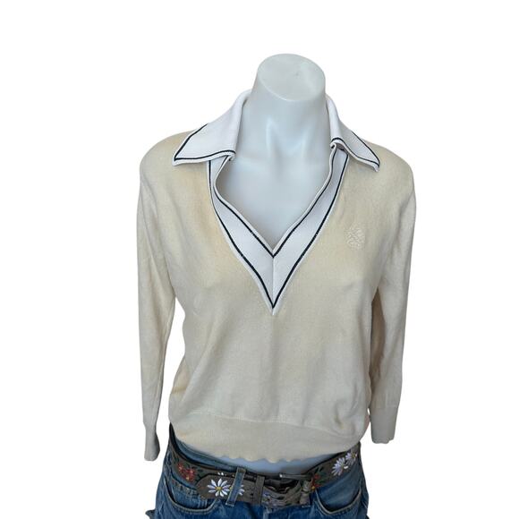 Sandro Cream Polo Sweater Top Size 0 Cashmere Oversized Preppy Designer $338 - Picture 7 of 12
